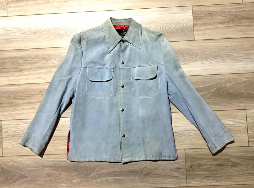Vintage 70s Startown Londontown Blue Suede Western Snap Jacket Bandana Lined 40